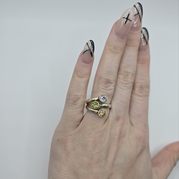 Vintage Fascinating Freeform Gold Over Silver Ring Real GEMS Size 6.75 - Picture 5 of 5